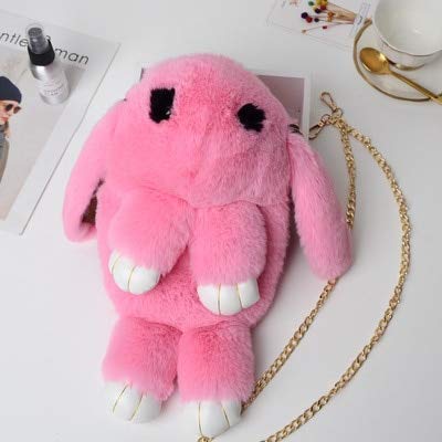 N / A Fluffy Bunny Shoulder Plush Mochila Cute Fluffy Rabbit Fur Pompoms Chain Bag Women Cartoon Rabbit Sling Bag 38cm