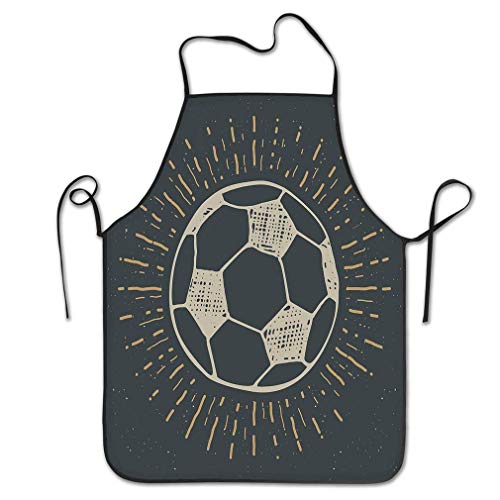 N\A Delantal de Personalidad Divertida Etiqueta Vintage Dibujado a Mano Fútbol Balón de fútbol Bosquejo Grunge con Textura Insignia Retro Diseño de tipografía Imprimir Delantales de Cocina de Chef