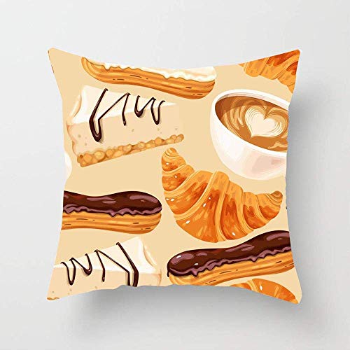 N\A Glaseado Rosa Panadería Café Dulce Eclairs Patrón de Comida Bebida Hornear Desayuno Café Pastel Capuchino Throw Pillow Cover Funda de cojín para sofá Interior Dormitorio Sofá