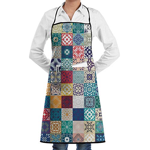 N\A Patchwork Vintage Lisboa España Túnez Motivos Chef Delantal de cumpleaños para Mujeres Hombres Mamá Papá Esposa Delantales de Cocina Babero para cocinar Hornear Asar a la Parrilla Barbacoa