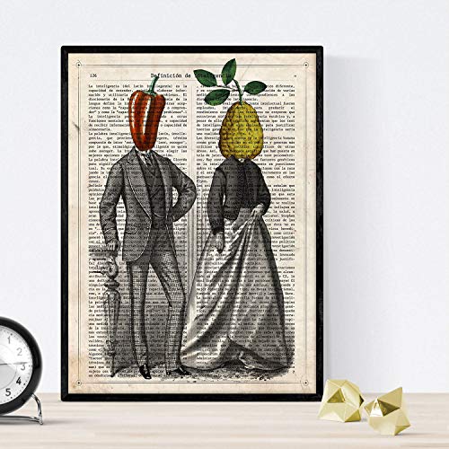 Nacnic Poster de Pimiento y Membrillo. Láminas de Frutas y Verduras con definiciones. Ilustraciones de alimentacion Vegetariana. Tamaño A4 con Marco