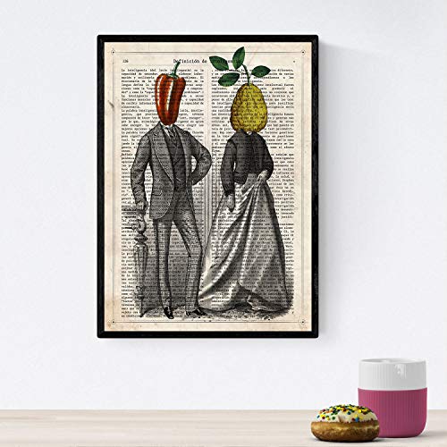 Nacnic Poster de Pimiento y Membrillo. Láminas de Frutas y Verduras con definiciones. Ilustraciones de alimentacion Vegetariana. Tamaño A4 con Marco