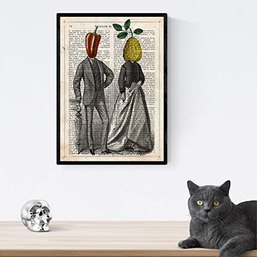 Nacnic Poster de Pimiento y Membrillo. Láminas de Frutas y Verduras con definiciones. Ilustraciones de alimentacion Vegetariana. Tamaño A4 con Marco