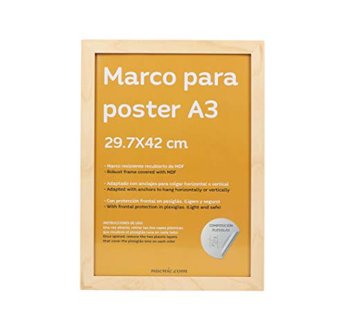 Nacnic Set de 4 Marcos Madera Clara tamaño A3 (29.7x42cm). Marco de Color Light Wood