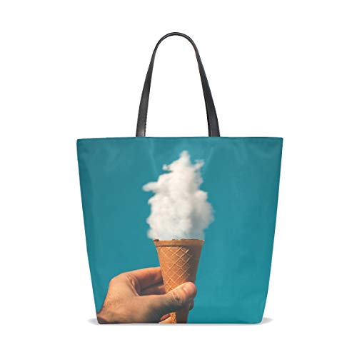 NaiiaN Correa de peso ligero Helado Cielo Nubes Bolso dulce Compras Bolsos de hombro Bolsos para mujeres Niñas Damas Bolso de estudiante Faro