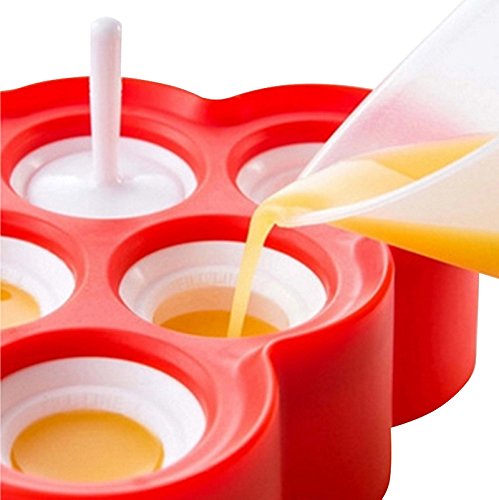 Naisidier 9pcs Mini Moldes de Helado de Silicona Moldes de Popsicle Hielo Pop/Lolly/Juego de Herramientas Crema para los Regalos del cumpleaños del Partido Juguetes (Rojo)