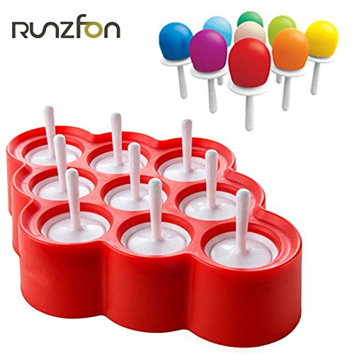 Naisidier 9pcs Mini Moldes de Helado de Silicona Moldes de Popsicle Hielo Pop/Lolly/Juego de Herramientas Crema para los Regalos del cumpleaños del Partido Juguetes (Rojo)