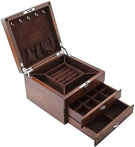 NANI Joyas Caja de 3 cajones, joyería de Madera Caja de Almacenamiento, Terciopelo joyería Organizador, Pendiente de Anillos Collares Pulseras Caso de exhibición de Regalo for Las Mujeres, Las niñas