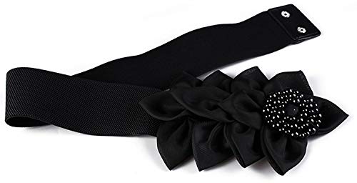 Nanxson Damas Retro Elástico Ancho Perla Flores Obi Cinturón PDW0050 (L, Negro)