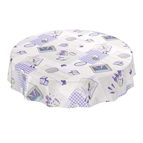 Nappe lavable Anro - Toile cirée - Nappe de table en toile cirée - Cœurs de lavande - Provence - Violet gris - Taille au choix, Toile cirée, Lavendel Herzen Provance Violett Grau, Oval 140 x 180cm