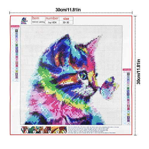 NATUCE 30 * 30cm DIY 5D Diamante Pintura Kits, Gato y Mariposa 5D Diamond Painting Completo Bordado Punto de Cruz Diamante Craft Decoración del hogar