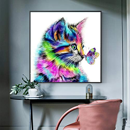 NATUCE 30 * 30cm DIY 5D Diamante Pintura Kits, Gato y Mariposa 5D Diamond Painting Completo Bordado Punto de Cruz Diamante Craft Decoración del hogar