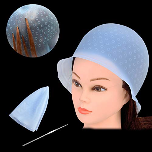 NATUCE Gorro de Silicona para Hacer Mechas, Gorro para Mechas Peluqueria, Gorro para Mechas y Aguja (Azul)