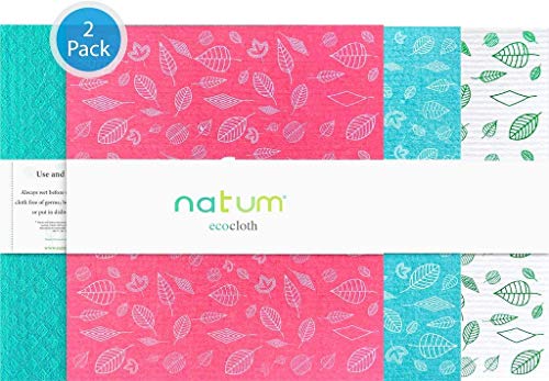 Natum ecocloth™ XL | Bayetas ecológicas antibacterianas | Paños Reutilizables de 70% Algodón 30% celulosa | Multisuperficie & Cristales (Colores Variados) - (2 Unidades)