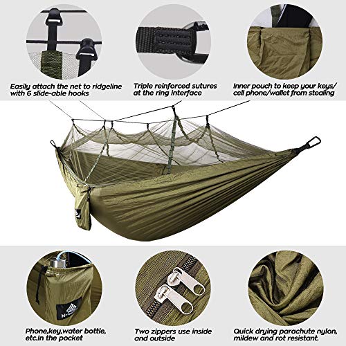 NATUREFUN Mosquitero Hamaca Ultra Ligera para Viaje y Camping | 300kg de Capacidad de Carga,Transpirable, Nylon de Paracaídas de Secado Rápido | 2 x Mosquetones Premium,4 x Correas de Nylon Incluidas