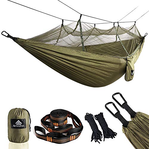 NATUREFUN Mosquitero Hamaca Ultra Ligera para Viaje y Camping | 300kg de Capacidad de Carga,Transpirable, Nylon de Paracaídas de Secado Rápido | 2 x Mosquetones Premium,4 x Correas de Nylon Incluidas