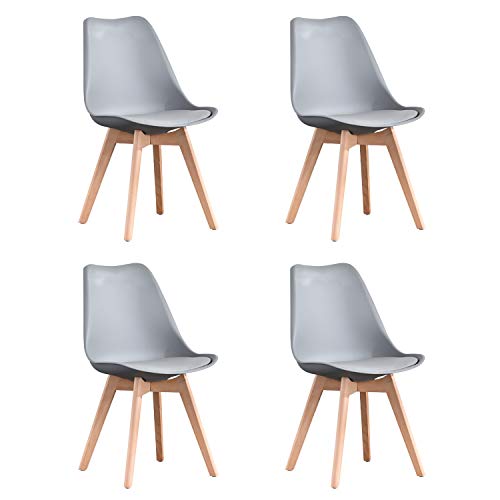 Naturelifestore Pack de 4 sillas de comedor / oficina con madera de haya Piernas Para Comedor / Sala de estar / Café / Restaurante, Gris