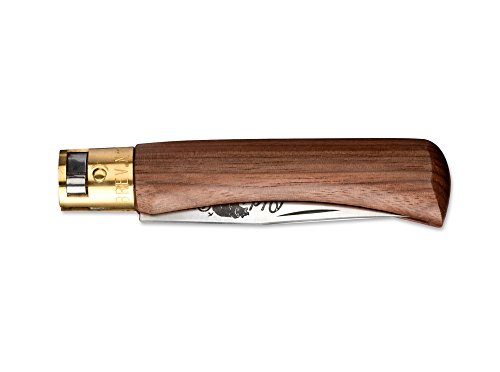 Navaja Old Bear S Nogal con Hoja de Acero 420 de 7 cm y empuñadura de 11 cm, Cierre de Seguridad Patentado 01OB004 para Caza, Pesca, Supervivencia y Bushcraft + Portabotellas de Regalo