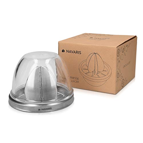 Navaris Exprimidor Manual de Acero Inoxidable - Exprimidor de cítricos para zumos - Prensa de Mano para limón, Lima, Naranja Pomelo - Diámetro 10CM