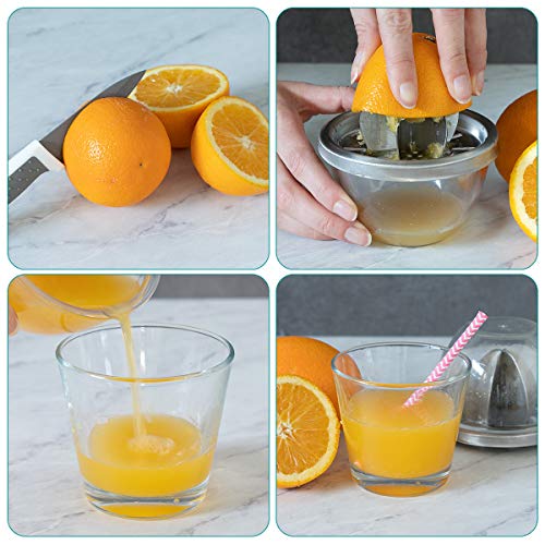 Navaris Exprimidor Manual de Acero Inoxidable - Exprimidor de cítricos para zumos - Prensa de Mano para limón, Lima, Naranja Pomelo - Diámetro 10CM