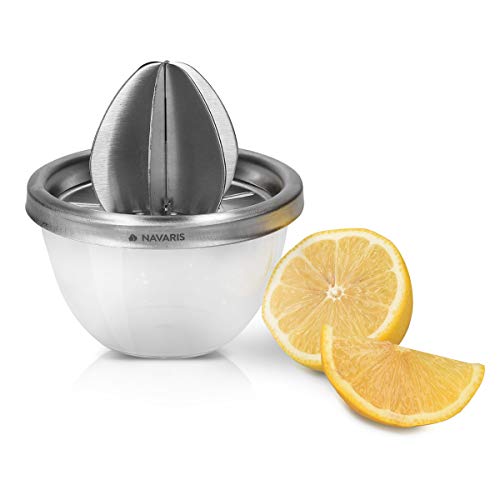 Navaris Exprimidor Manual de Acero Inoxidable - Exprimidor de cítricos para zumos - Prensa de Mano para limón, Lima, Naranja Pomelo - Diámetro 10CM