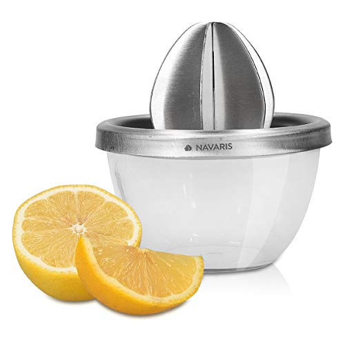 Navaris Exprimidor Manual de Acero Inoxidable - Exprimidor de cítricos para zumos - Prensa de Mano para limón, Lima, Naranja Pomelo - Diámetro 10CM