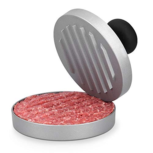 Navaris Prensa para hamburguesas de aluminio - Molde antiadherente para hacer hamburguesa casera de carne vegetariana o vegana - Kit con base y sello