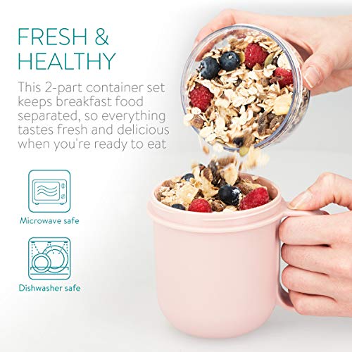 Navaris Taza para muesli to go - Vaso con 2 Partes para Snacks sopas ensaladas Pasta Yogur postres - Apta microondas y lavavajillas - Rosa Pastel