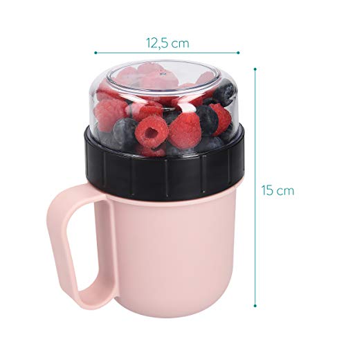 Navaris Taza para muesli to go - Vaso con 2 Partes para Snacks sopas ensaladas Pasta Yogur postres - Apta microondas y lavavajillas - Rosa Pastel