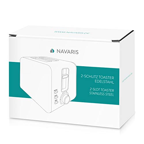 Navaris Tostadora de Acero Inoxidable con 2 Ranuras - con Ranuras Especialmente Anchas - 1000W de Potencia y 6 Niveles de Tostado de rebanadas y Pan