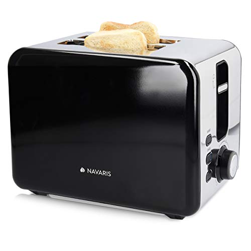 Navaris Tostadora de Acero Inoxidable con 2 Ranuras - con Ranuras Especialmente Anchas - 1000W de Potencia y 6 Niveles de Tostado de rebanadas y Pan