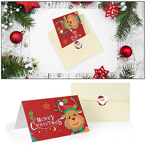 Navidad Tarjeta de Felicitación,Navidad Conjunto,24 Piezas Tarjetas de Navidad&24 Pegatinas Sobres Navideñas&24sobres,Tarjeta de Felicitación de Página en Blanco para Saludos Familiares.