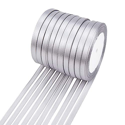 NBEADS 10 Rollos de Cinta de satén Gris de 6 mm de Doble Cara de Seda Satinado