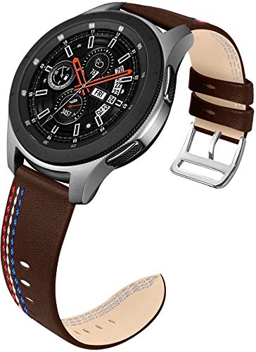 NeatCase Compatible con Galaxy Watch 46mm / Watch 3 45mm / Gear Live Correa de Reloj De Cuero para Mujer (22mm, Chocolate + Blanco)