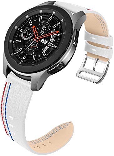 NeatCase Compatible con Galaxy Watch 46mm / Watch 3 45mm / Gear Live Correa de Reloj De Cuero para Mujer (22mm, Chocolate + Blanco)