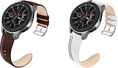 NeatCase Compatible con Galaxy Watch 46mm / Watch 3 45mm / Gear Live Correa de Reloj De Cuero para Mujer (22mm, Chocolate + Blanco)