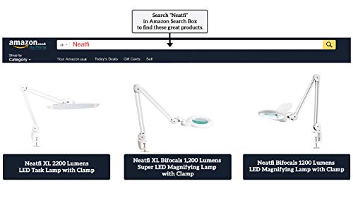 Neatfi XL: lámpara de trabajo LED con abrazadera, Enchufe Europeo, 2.200 lúmenes, 24 vatios, LED SMD de 117 piezas, lámpara ultra ancha de 20 pulgadas, brillo regulable de 4 niveles (blanco)