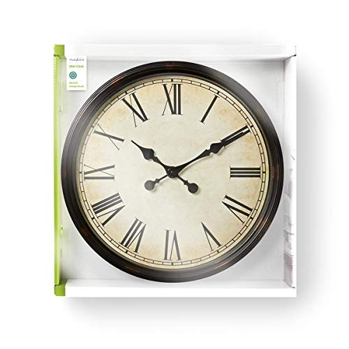 NEDIS CLWA008WD50BK Reloj de Pared Circular | 50 cm de diámetro | Estilo Retro | Negro