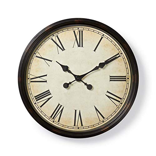 NEDIS CLWA008WD50BK Reloj de Pared Circular | 50 cm de diámetro | Estilo Retro | Negro