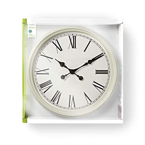 NEDIS CLWA008WD50WT Reloj de Pared Circular | 50 cm de diámetro | Estilo Retro | Blanco