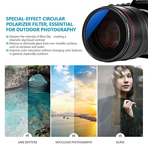 Neewer 82MM Filtro Polarizador Circular Filtro Lente Cámara CPL Ultra Delgado Multicapa Vidrio Optico Marco Aleación de Aluminio de Alta Definición Deslumbramiento para Foto de Cielo Nube Agua Ventana