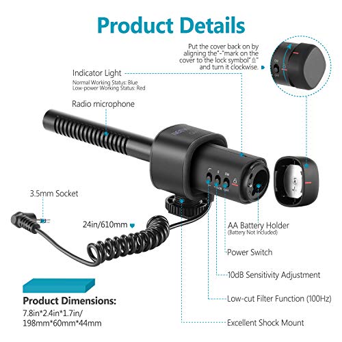 Neewer CM15 Micrófono Cámara Micrófono Entrevista Compatible con Nikon/Canon/Sony/Panasonic Cámara/Videocámara DV con Conector de 3,5mm Micrófono Condensador Unidireccional Eléctrico Súper Cardioide