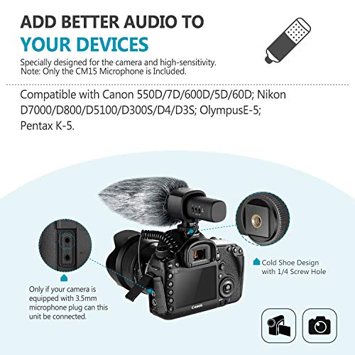 Neewer CM15 Micrófono Cámara Micrófono Entrevista Compatible con Nikon/Canon/Sony/Panasonic Cámara/Videocámara DV con Conector de 3,5mm Micrófono Condensador Unidireccional Eléctrico Súper Cardioide