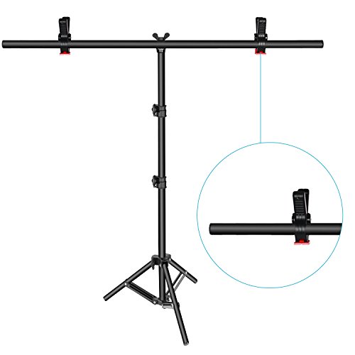 Neewer – Soporte para fondo fotográfico en forma de TTamaño: 81-203 cm de alto por 90 cm de largo. Con doble pinza para colgar un fondo fotográfico.