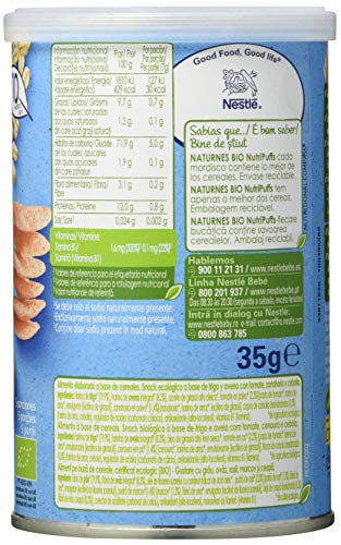 Nestlé Naturnes Bio Nutri Puffs Snack De Cereales Con Tomate, A Partir De 10 Meses  - Pack de 5 envases x 35g