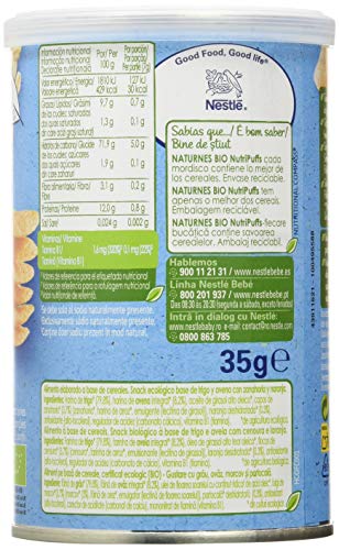 Nestlé Naturnes Bio Nutri Puffs Snack De Cereales Con Zanahoria, A Partir De 10 Meses  - Pack de 5 envases x 35g