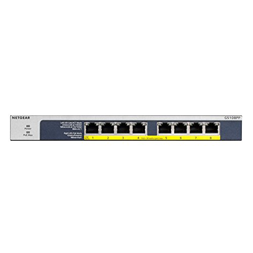 Netgear GS108PP Switch Gigabit con 8 Puertos PoE, Switch ethernet PoE de 123W actualizable, Switch PoE, Montaje sobremesa o Bastidor, Caja de Metal