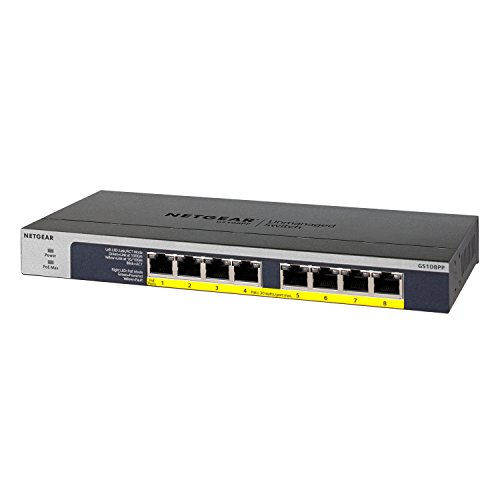 Netgear GS108PP Switch Gigabit con 8 Puertos PoE, Switch ethernet PoE de 123W actualizable, Switch PoE, Montaje sobremesa o Bastidor, Caja de Metal