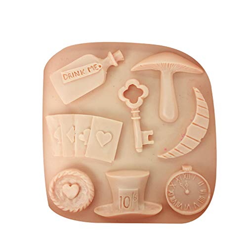 Neutral Alice Wonder 3D Poker Key Clock Mushroom Fondant Herramientas De Decoración De Pasteles Moldes para Pasteles Silicona Chocolate Moldes De Arcilla De Caramelo