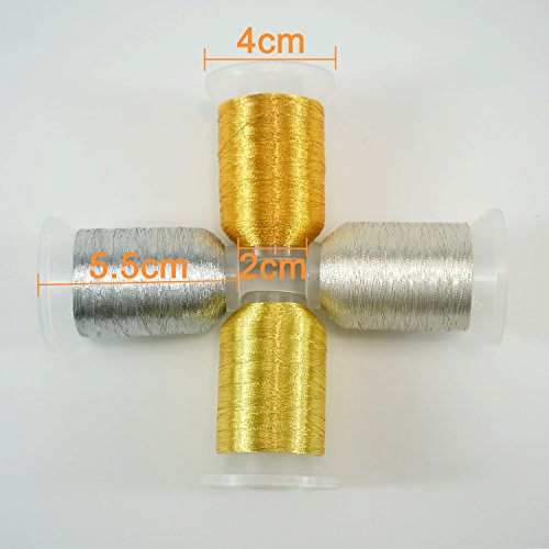 New brothread 4 Colores (2 Oro+2 Plata) metálico Bordado Máquina Hilo 550M para bordado computarizado y costura decorativa